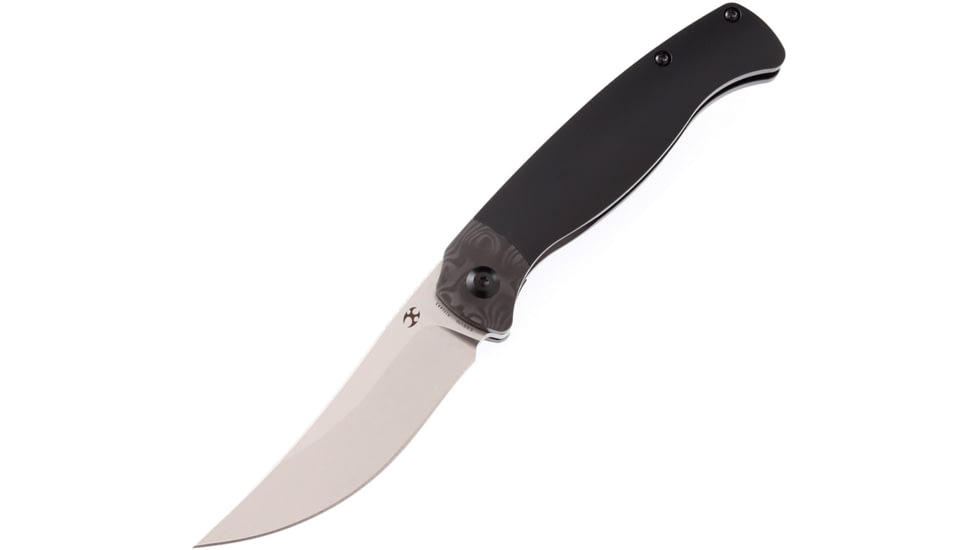 Kansept Knives Mujir Framelock Folding Knife, 3.25in stonewash finish S35VN stainless blade, Black, Black finish titanium handle, K1014A3