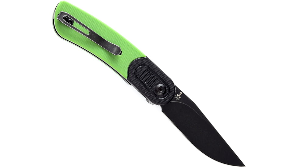 Kansept Knives Reverie Green G10 Folding Knife, 4in Closed, 3in Black Stonewash 154CM SS Blade, Black/Green G10 Handle, Black Nylon Pouch, T2025B2