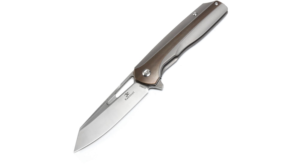 Kansept Knives Shard Framelock Bronze Folding Knife, 3.5 satin finish CPM S35VN stainless blade, Gray and bronze titanium handle, K1006A2