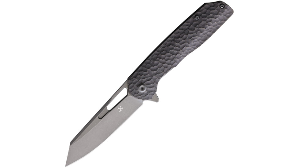 Kansept Knives Shard Framelock Folding Knife, Circle, Gray sculpted titanium handle, 1006 CIRCLE WOODGRAIN