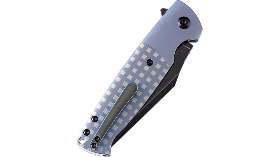 Kansept Knives Skikari SBL CPM S35VN Blue Folding Knife, 4.38in Closed, 3.38in Black Stonewash CPM S35VN Stainless Clip Point Blade, Blue Anodized Titanium Handle, Black Nylon Pouch, K2027B2