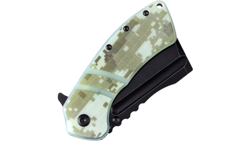 Kansept Knives XL Korvid Jade Camo Folding Knife, 5.25in Closed, 3.5in Black Stonewash 154CM SS Blade, Jade Digital Camo Print G10 Handle, Black Nylon Pouch, T1030B2