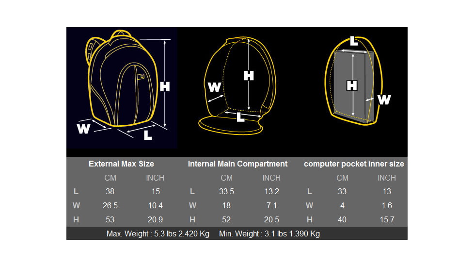 Kata Bug 255 Ultra Light Backpack Dimensions KT UL BG 255