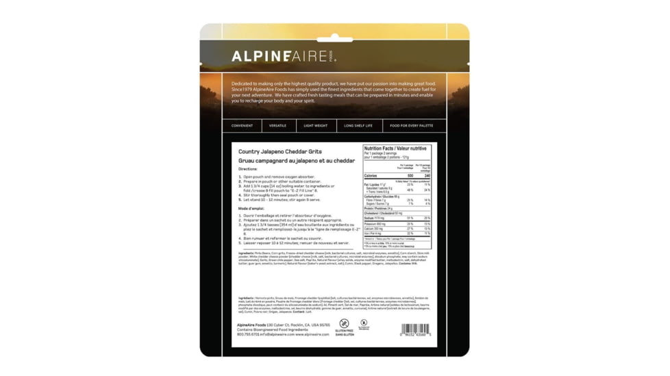 Katadyn Alpine Aire Foods Country Jalapeno Cheddar Grits, 62160