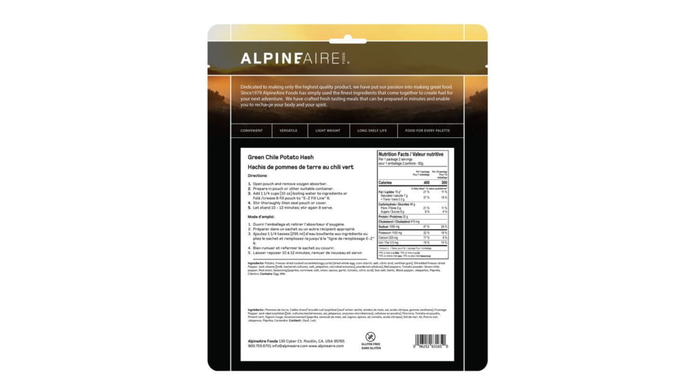 Katadyn Alpine Aire Foods Green Chili Potato Hash, 62165