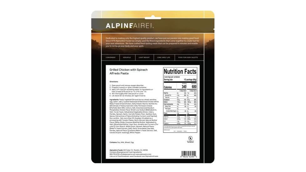 Katadyn Alpine Aire Foods Grilled Chicken with Spinach Alfredo Pasta, 62305