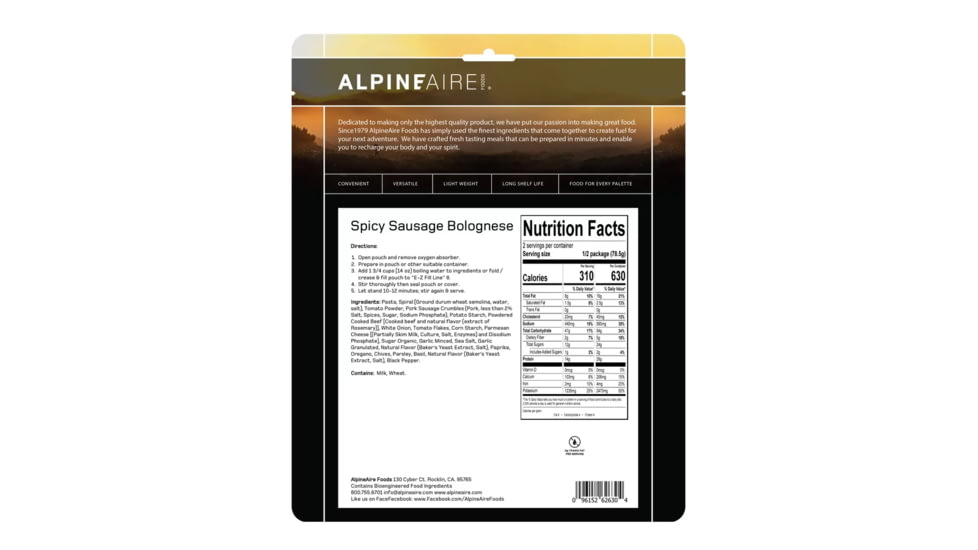 Katadyn Alpine Aire Foods Spicy Sausage Bolognese, 60650