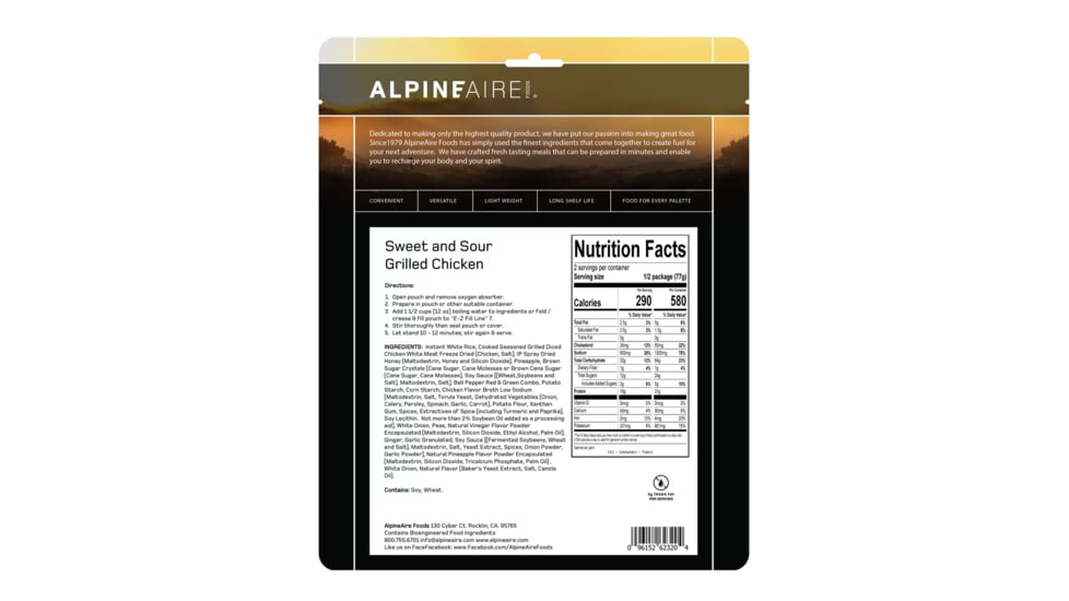 Katadyn Alpine Aire Foods Sweet &amp; Sour Grilled Chicken, 60320