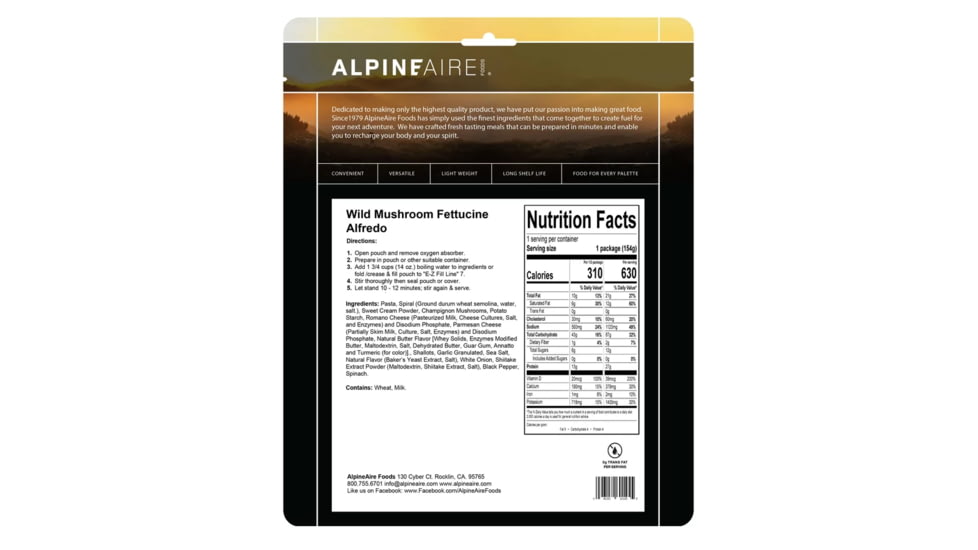 Katadyn Alpine Aire Foods Wild Mushroom Fettuccine Alfredo, 60145