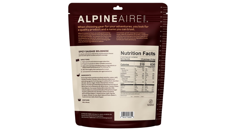 Katadyn Alpine Aire Foods Spicy Sausage Bolognese