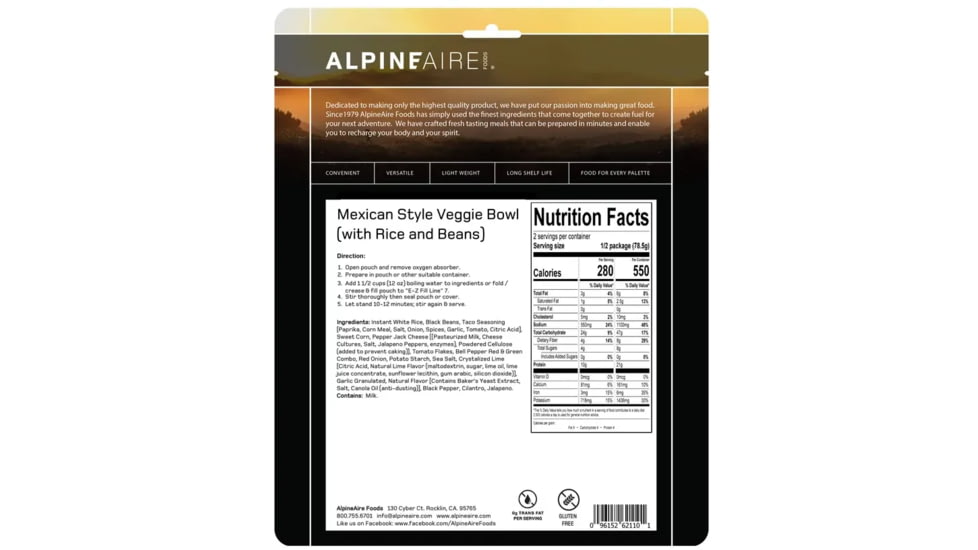 Katadyn Mexican Style Veggie Bowl w/Rice And Beans, One Size, 62110