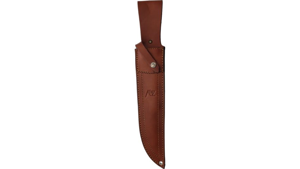 Katz Alamo Bowie White Micarta Fixed Blade Knife, 15in Overall, 10in Bowie XT-75 Steel Blade, White Micarta Handle, Brown Leather Belt Sheath, CB-10/WM