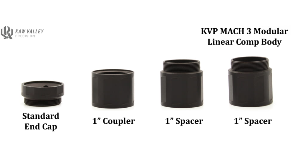 Kaw Valley Precision MACH 3 Modular Linear Compensator Body, .223 Caliber/5.56mm/.300 Blk/.350 Legend/.45 ACP, 1.125x28 TPI, Black, Small, KVP-MACH-B-3