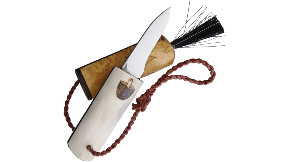 Kellam Mushroom Pocket Fixed Blade Knife, 2.25 stainless blade, Reindeer antler handle with leather spacer, ATPS58R