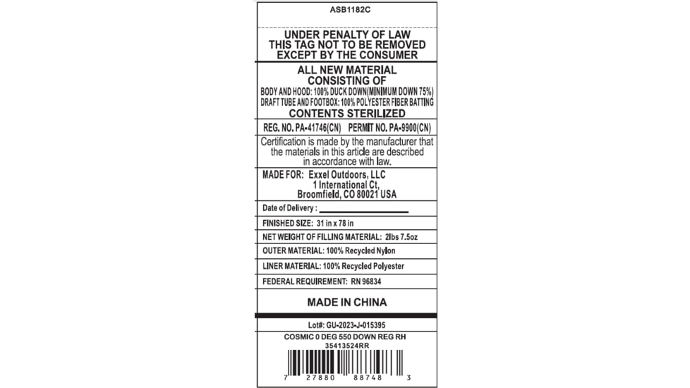 Kelty Cosmic 0 Deg 550 Down Sleeping Bag, Long, 35413524LR