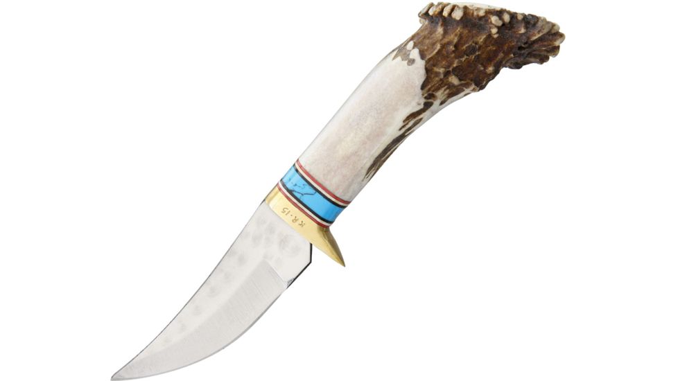 Ken Richardson Knives Small Hunter Turquoise Fixed Blade Knife, 3in, Antler Handle KRK1403T