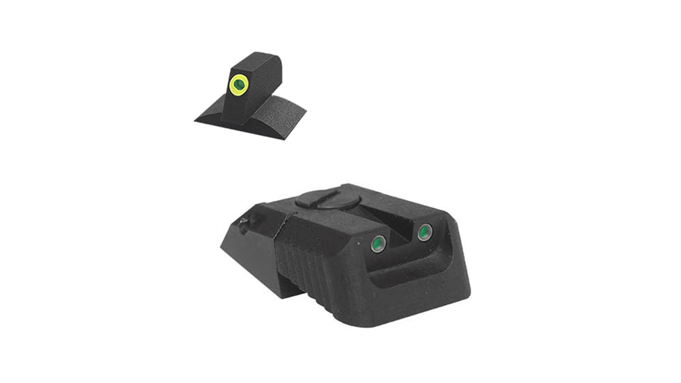 Kensight Proglo Contoured Base Recessed Blade DAS Adjustable Tritium Pistol Night Sight, Novak, Rear/Front, Black, Lumi Green, Black, 990626