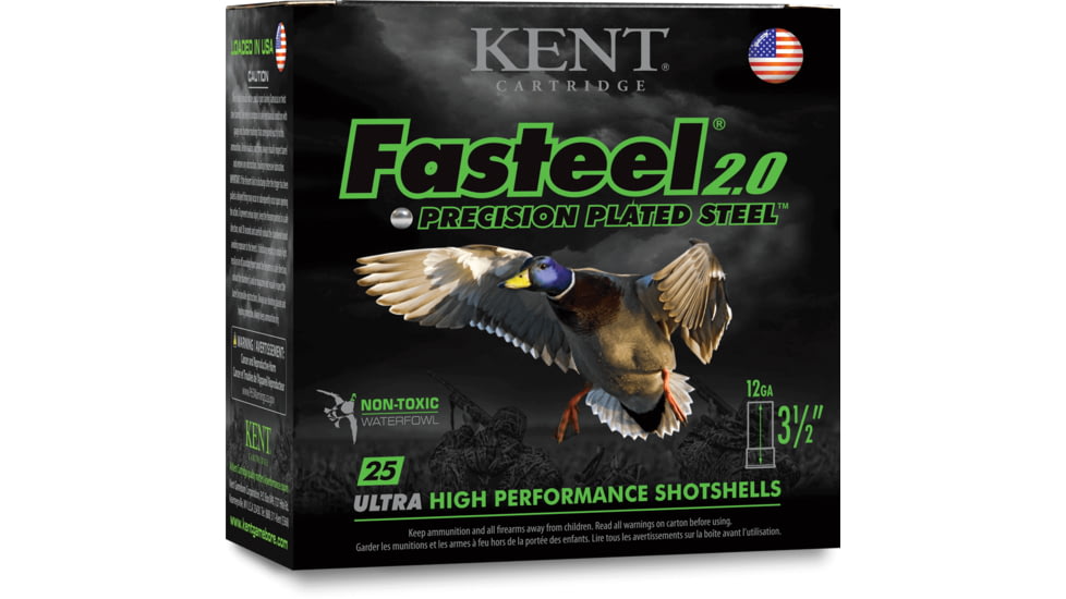 Kent Cartridge Fasteel 2.0 Precision Plated Steel 12 Gauge 1 3/8oz 3.5in 3 Size Shotgun Ammo, 25 Rounds, K1235FS40-3