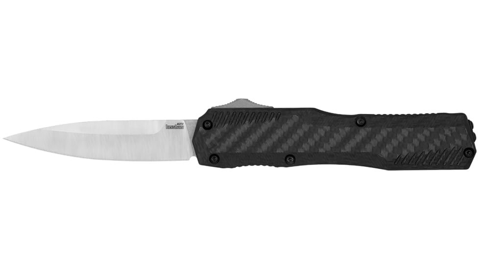 Kershaw Livewire OTF Dagger Automatic Folding Knife, 3.35in, CPM MagnaCut Stainless, Spear Point Blade, Plain, Stonewashed Finish, Black Handle, 9000CF