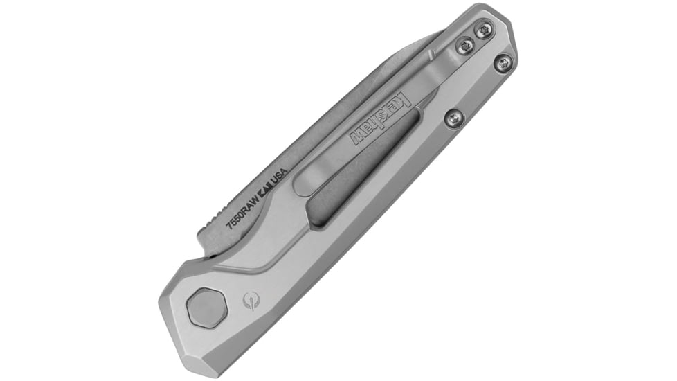 Kershaw Launch 11 Automatic Folding Knife, 3.88in Closed, 2.75in Stonewash CPM 154 Drop Point Plain Blade, Raw Aluminum Handle, 7550RAW