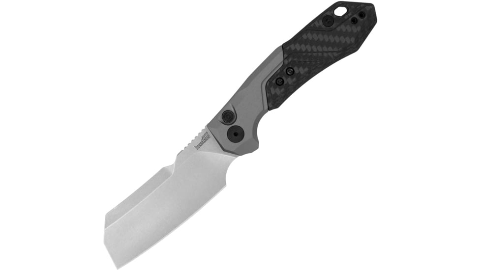 Kershaw Auto Launch 14 Button Lock Automatic Folding Knife, 3.38in, CPM-154 Stainless, Stonewash Finish, Cleaver Style Blade, Gray Anodized Aluminum Handle, KS7850SW