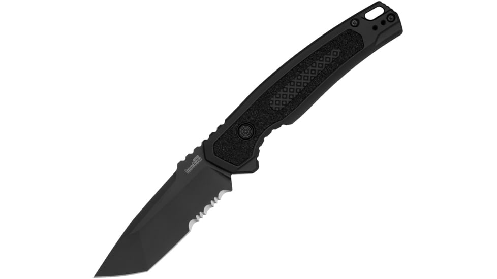 Kershaw Launch 16 Automatic Folding Knife, 3.45in, CPM M4, Tanto Blade, Partially Serrated, Black Aluminum Handle, 7105
