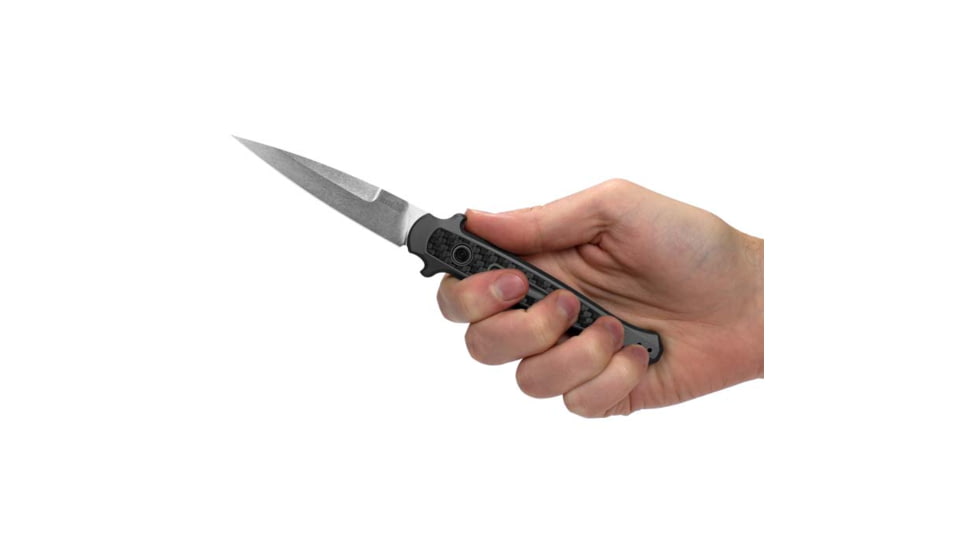 Kershaw Launch 8 Automatic Folding Knife, 4.75in Closed, 3.5in Stonewash CPM 154 Stainless Steel Blade, Raw Aluminum Handle w/ Carbon Fiber Inlay, 7150RAW