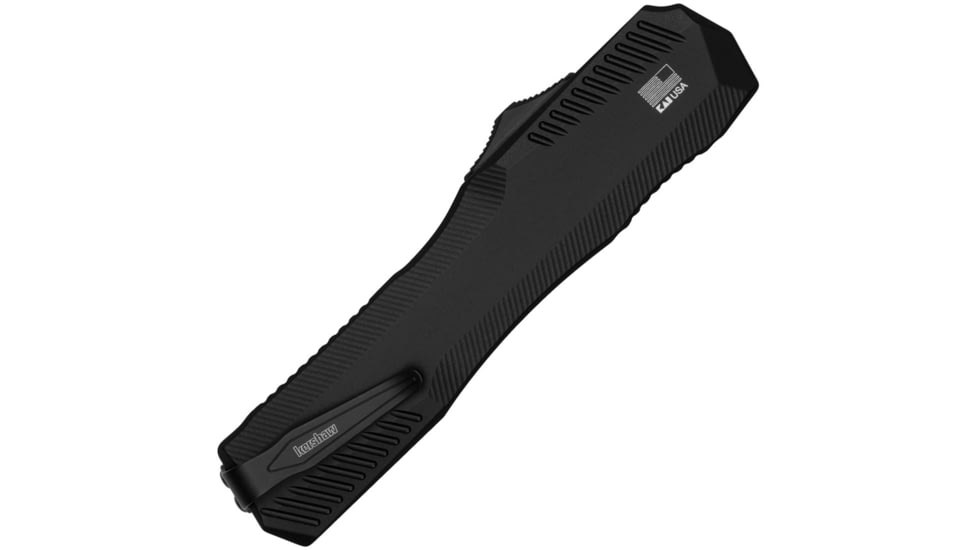 Kershaw Tiger Stripe Livewire OTF Automatic Folding Knife, 3.3 in, CPM MagnaCut Stainless Blade, Spear Point Blade, Black Handle, 9000TS