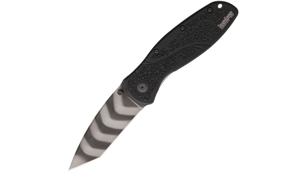 Kershaw Blur Tiger Striped A/O Folding Knife,3.25in,Sandvik 14C28N Steel,Standard Edge,Tanto, Black, Aluminum Handle, 1670TTS