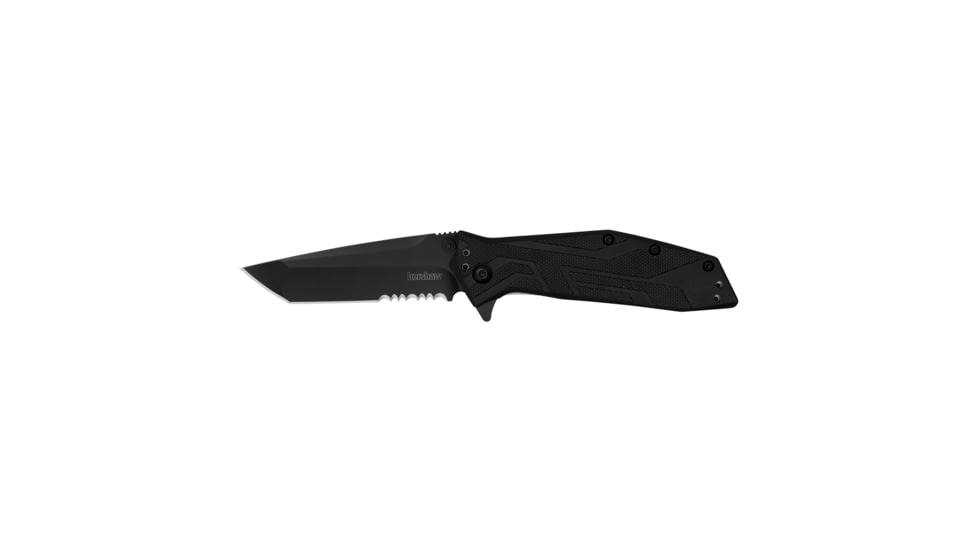 Kershaw Brawler, Folding Knife, Assisted Oppening, 3&quot; Tanto Blade, Combination Edge, 8Cr13MoV Blade Steel, 7.1&quot; Overall Length, Liner Lock, Black Oxide Finish, Black Glass Filled Nylon Handle, 1990ST