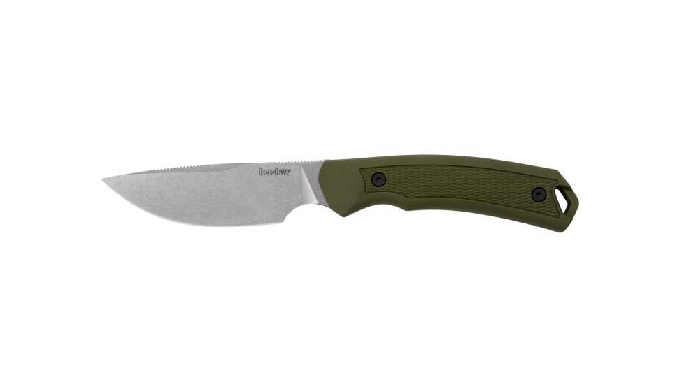Kershaw Deschutes Skinner Knife, 3.9in, D2 Steel, Drop Point Fixed Blade, Olive, Polypropylene, Rubber Overlay Handle, 1883