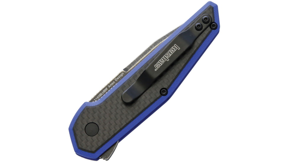 Kershaw Fraxion Linerlock Blue BW Folding Knife, 2.75in Blackwash Finish 8Cr13Mov SS Clip Point Blade, Blue G10 Handle With Carbon Fiber Inlay, Pocket Clip, 1160BLUBW