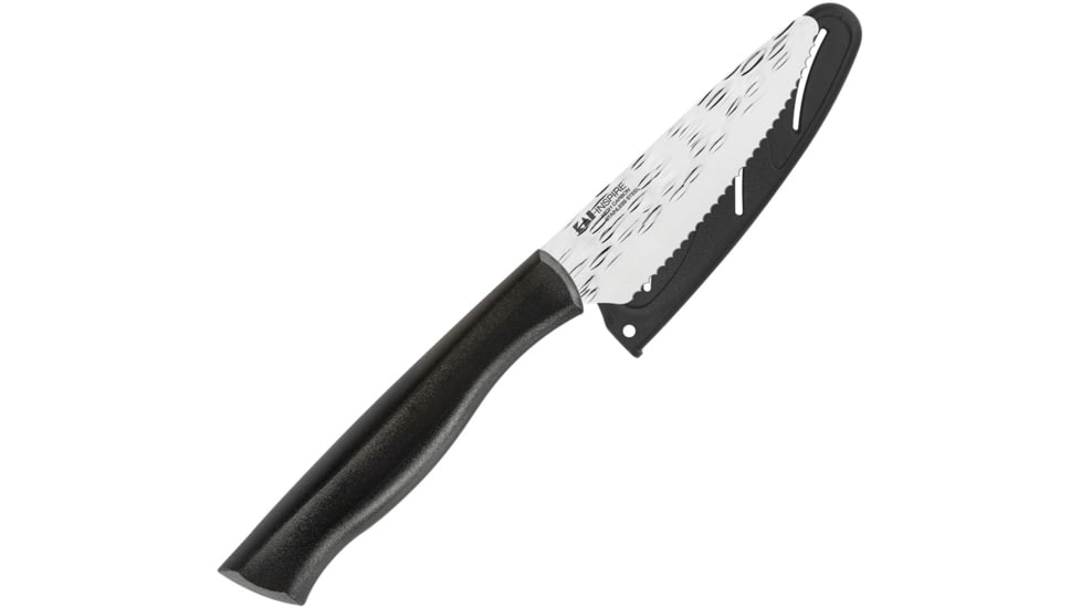 Kershaw Inspire Citrus Knife Kitchen Knives, 9in Overall, 4in Hammered Serrated 1.4110 SS Blade, Black Synthetic Handle, Hand Washing And Drying Recommended, Black Synthetic Sheath, Black, AH7076