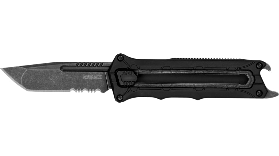 Kershaw Interstellar Folding Knife, 2.7in, 8Cr13MoV, Black-Oxide BlackWash, Partially Serrated Tanto, Black GFN Handle, 1195