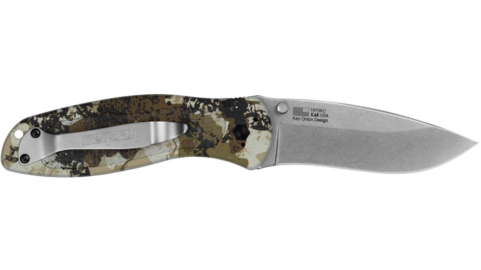 Kershaw Blur Assisted Opening Folding Knife, 3.4 in, 14C28N, Recurve Blade, Aluminum, Camo Handle, 1670KC