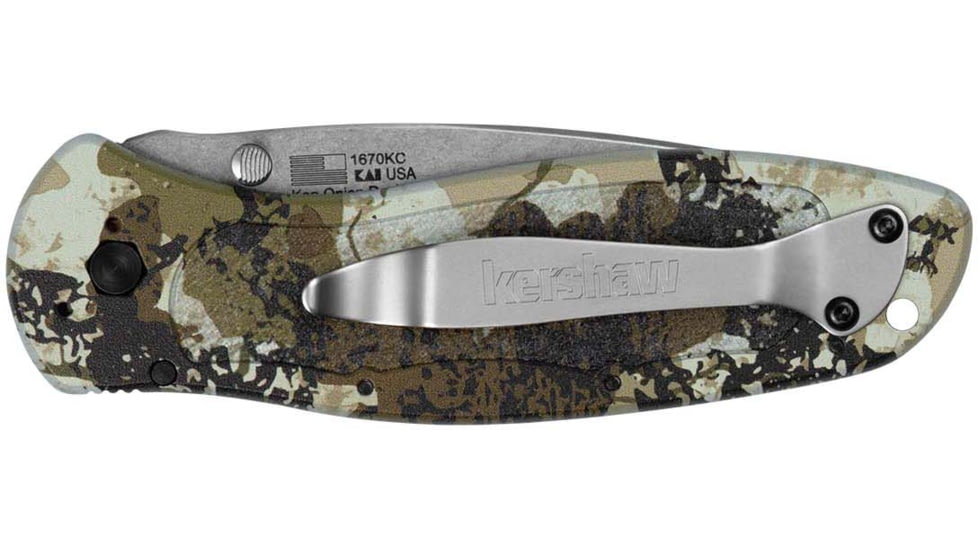 Kershaw Blur Assisted Opening Folding Knife, 3.4 in, 14C28N, Recurve Blade, Aluminum, Camo Handle, 1670KC