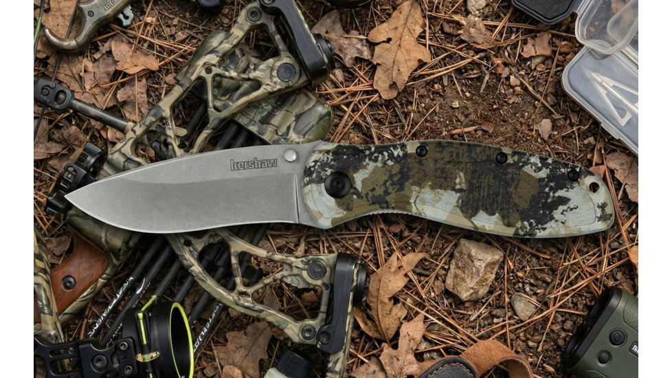 Kershaw Blur Assisted Opening Folding Knife, 3.4 in, 14C28N, Recurve Blade, Aluminum, Camo Handle, 1670KC