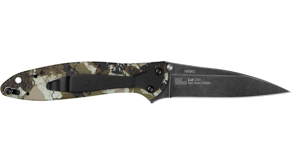 Kershaw Leek Assisted Opening Folding Knife, 3 in, 14C28N, Drop Point, Aluminum, Camo Handle, 1660KC