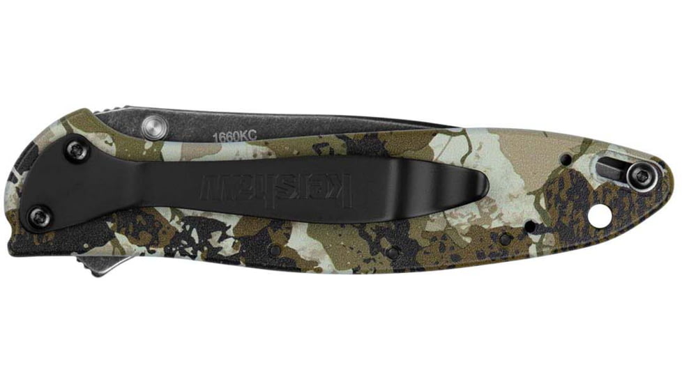 Kershaw Leek Assisted Opening Folding Knife, 3 in, 14C28N, Drop Point, Aluminum, Camo Handle, 1660KC