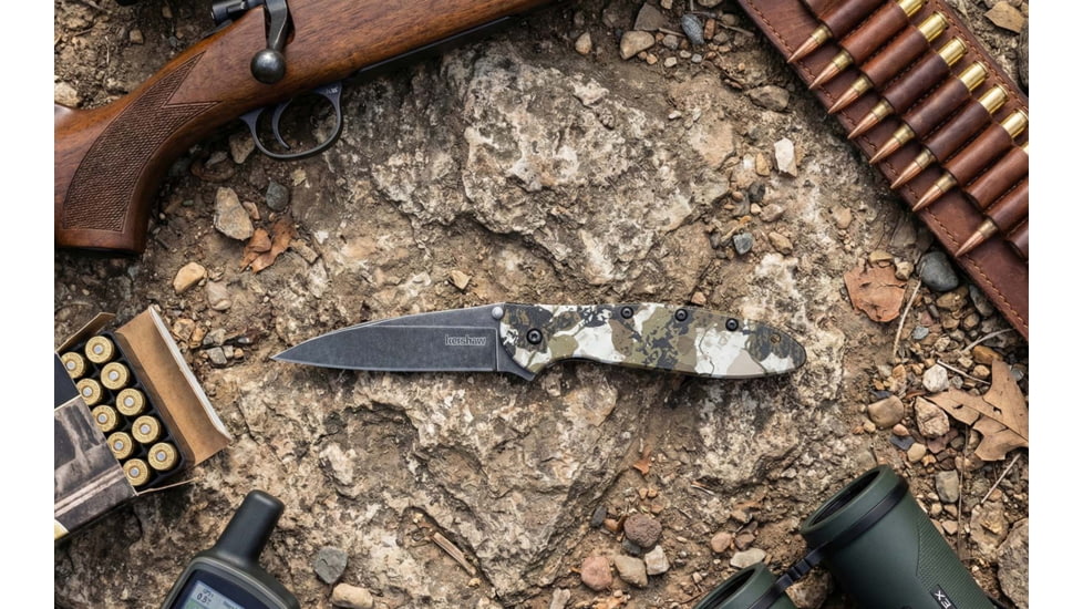 Kershaw Leek Assisted Opening Folding Knife, 3 in, 14C28N, Drop Point, Aluminum, Camo Handle, 1660KC