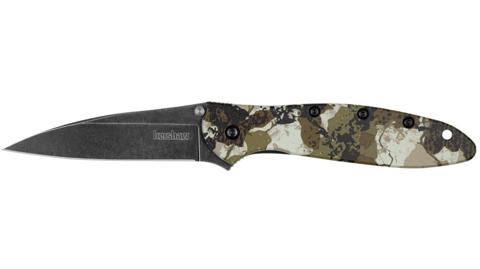 Kershaw Leek Assisted Opening Folding Knife, 3 in, 14C28N, Drop Point, Aluminum, Camo Handle, 1660KC