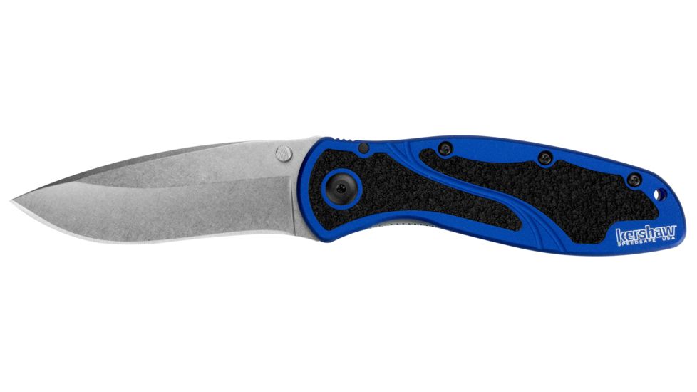 Kershaw Blur Assisted Open Folding Knife,3.4in Sandvik 14C28N Stonewash Steel Plain Blade,6061-T6 Anodized Navy Blue Aluminum Handle w/Trac-Tec Inserts
