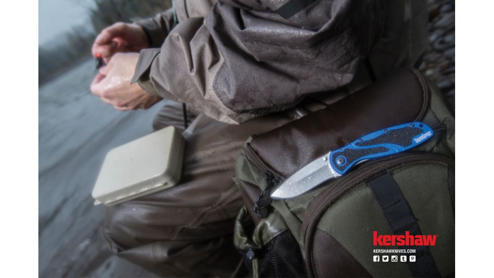 Kershaw Blur Assisted Open Folding Knife,3.4in Sandvik 14C28N Stonewash Steel Plain Blade,6061-T6 Anodized Navy Blue Aluminum Handle w/Trac-Tec Inserts