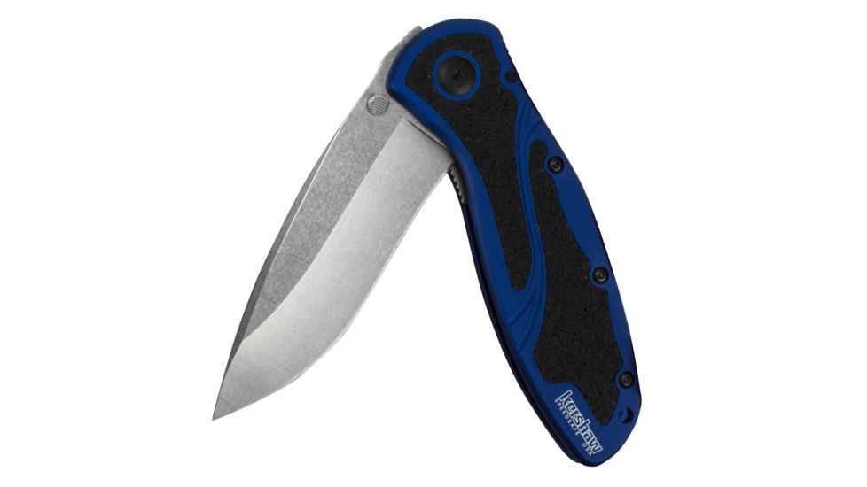 Kershaw Blur Assisted Open Folding Knife,3.4in Sandvik 14C28N Stonewash Steel Plain Blade,6061-T6 Anodized Navy Blue Aluminum Handle w/Trac-Tec Inserts