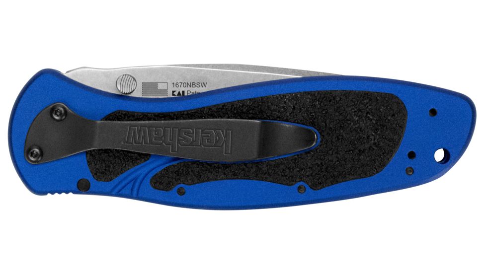 Kershaw Blur Assisted Open Folding Knife,3.4in Sandvik 14C28N Stonewash Steel Plain Blade,6061-T6 Anodized Navy Blue Aluminum Handle w/Trac-Tec Inserts