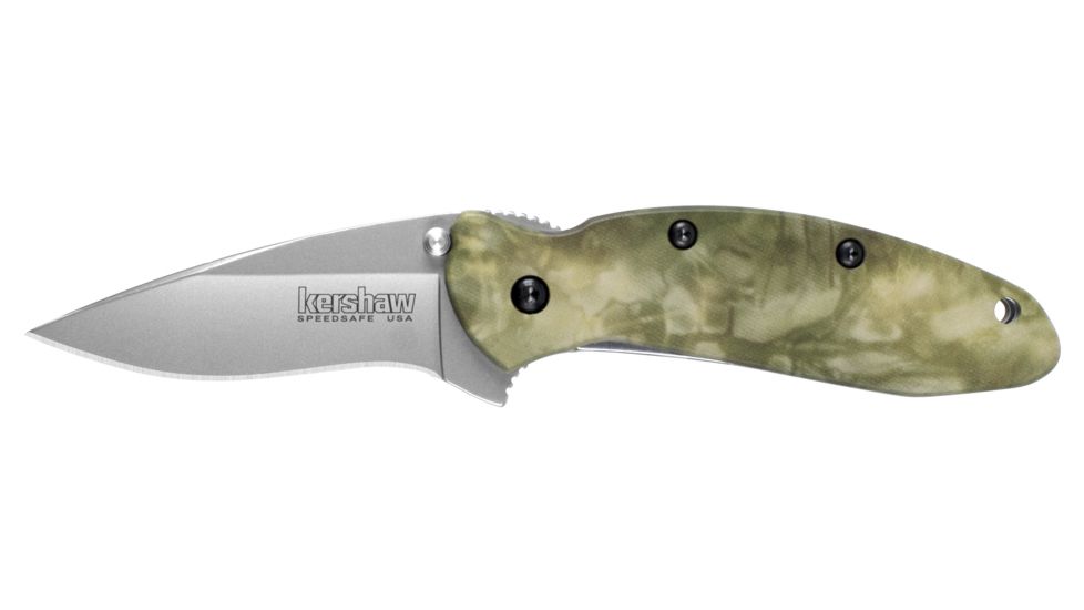Kershaw Camo Scallion Cutting Knife, 2.28in. Blade, High Carbon Stainless Steel, Anodized Aluminum