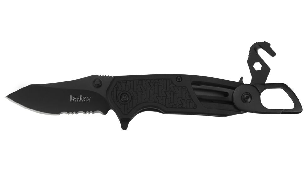 USED Kershaw Funxion EMT Assisted Folding Knife, 3in 8Cr13MoV Black Oxide Drop Point Blade, Black Molded Glass-Filled Nylon Handle, 8100, EDEMO1