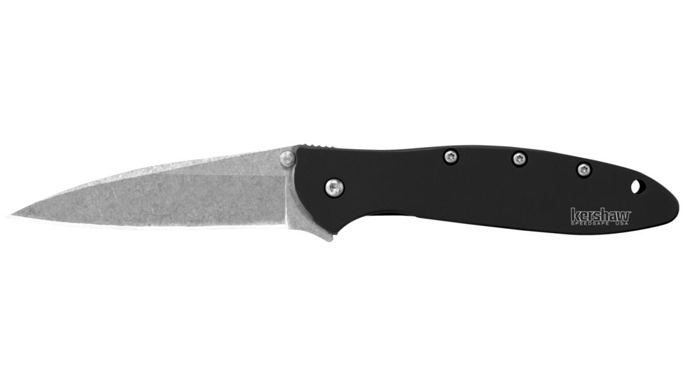 Kershaw K.O. Leek, Black Aluminum Handle, Stone Washed Blade, Plain K1660SWBLK