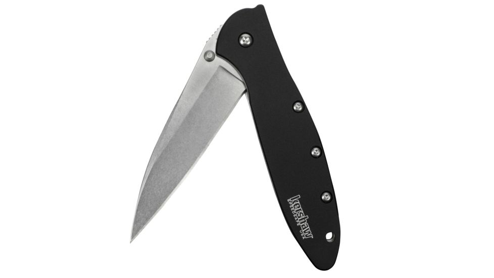 Kershaw K.O. Leek, Black Aluminum Handle, Stone Washed Blade, Plain K1660SWBLK