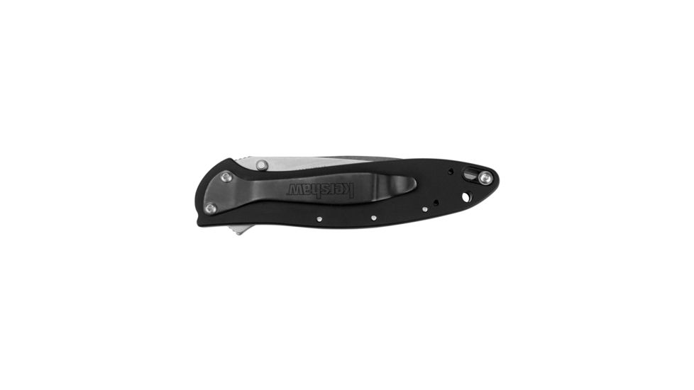 Kershaw K.O. Leek, Black Aluminum Handle, Stone Washed Blade, Plain K1660SWBLK